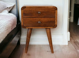 Solid Wood Mini Chestnut Curved Bedside, 2 Drawers, Dark Brown B2743P402921