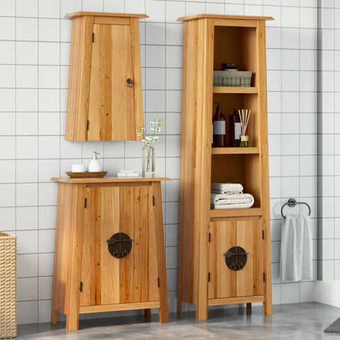 ZNTS 3 Piece Bathroom Furniture Set Solid Wood Pine 3223455