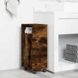 Narrow Bathroom Cabinet with Wheels Smoked Oak Engineered Wood 855236