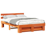 Bed Frame with Headboard Wax Brown 140 x 200 cm Solid Pine Wood 872484