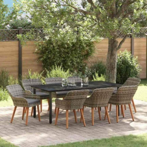 Garden Dining Set with Cushion 9 pcs Grey Poly Rattan 3261690
