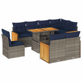 9 Piece Garden Sofa Set with Cushions Grey Poly Rattan Acacia 3327729