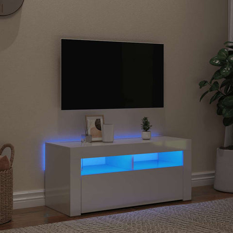 TV Cabinet with LED Lights High Gloss White 90x35x40 cm 804325
