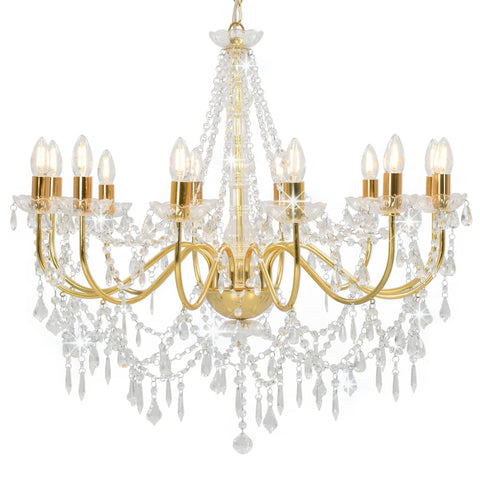 Chandelier with Beads Golden 12 x E14 Bulbs 281611