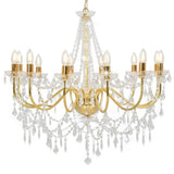 Chandelier with Beads Golden 12 x E14 Bulbs 281611