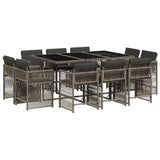 11 Piece Garden Dining Set with Cushions Grey Poly Rattan 3211748