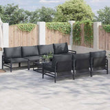 Garden Sofa Set with Cushion 8 pcs Black Steel 3378957