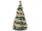 6FT Green Telescopic Christmas Tree with Gold Ribbon, Gold & Silver Ornaments, Bead Chain, PVC, 150 80910638