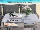 6 Piece Garden Furniture Set, Garden Corner Sofa Set with Thickened Cushions, Glass Top Table and T3398P320153