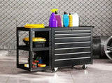 Lockable Steel Tool Chest on Wheels, 7 Drawer Tool Box with Handle for Workshop, Garage, Black T3398P554080