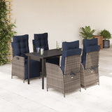 5 Piece Garden Dining Set with Cushions Grey Poly Rattan 3213485