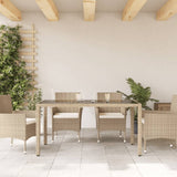 Garden Table with Glass Top Beige 150x90x75 cm Poly Rattan 365533