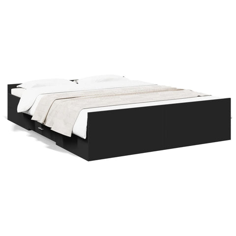 ZNTS Bed Frame with Drawers Black 150x200 cm King Size Engineered Wood 3280287