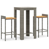 3 Piece Garden Bar Set Grey Poly Rattan&Solid Wood Acacia 3187707