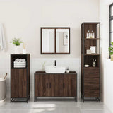 ZNTS 3 Piece Bathroom Furniture Set Brown Oak Engineered Wood 3301134