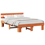 Bed Frame with Headboard Wax Brown 140 x 200 cm Solid Pine Wood 872442