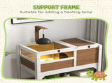 Wooden Tortoise House, with Shelter, Run, Shelf, Lamp Holder, Tray - Brown T3398P350000
