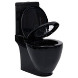 ZNTS WC Ceramic Toilet Bathroom Round Toilet Bottom Water Flow Black 141136