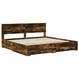 Bed Frame with Drawer Smoked Oak 200 x 200 cm Engineered Wood 3410858