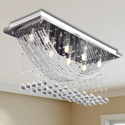 White Ceiling Lamp with Glittering Glass Crystal Beads 8 x G9 29 cm 241391