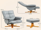 PU Leather Swivel Recliner Chair with Footstool, Wooden Base and Storage for Living Room, Light Grey T3398P423085