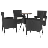 ZNTS 5 Piece Garden Bistro Set with Cushions Black Poly Rattan 3187437