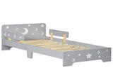Kids Toddler Bed, with Star and Moon Patterns, Side Rails, for Ages 3-6 Years - Grey T3398P422137