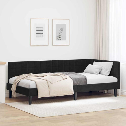 Corner Bed Frame with Headboard Black 90 x 200 cm Velvet 42016433