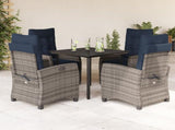 5 Piece Garden Dining Set with Cushions Grey Poly Rattan 3212874
