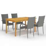 Dining Set Grey Solid acacia wood, PE rattan, Powder-coated steel 3067785