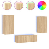 3 Piece TV Wall Cabinets with LED Lights Sonoma Oak 3216876