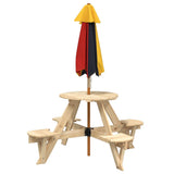 Picnic Table for 4 Kids with Umbrella Round Solid Wood Fir 3281621