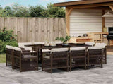 11 Piece Garden Dining Set with Cushions Brown Poly Rattan 3211029