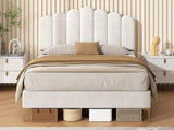 4ft6 Double Premium Velvet Upholstered Bed Frame with Scalloped Channel Tufted Design, Height N652P411467W