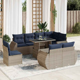 9 Piece Garden Sofa Set with Cushions Grey Poly Rattan Acacia 3326662