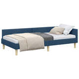 Corner Bed Frame with Headboard Blue 90 x 190 cm Fabric 42016116