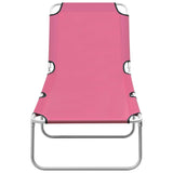 ZNTS Folding Sun Lounger Steel and Fabric Pink 310330