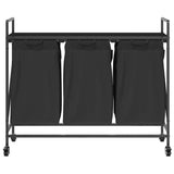 Laundry Basket 3 Compartments with Wheels Black Oak 859090