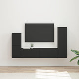 TV Cabinet Set Wall-mounted 4 pcs Black Engineered Wood 3409025