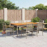 ZNTS 7 Piece Garden Dining Set with Cushions Grey Poly Rattan 3213573