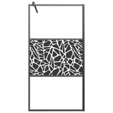 Walk-in Shower Wall 100x195cm ESG Glass with Stone Design Black 151882