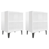 Bed Cabinets with Metal Legs 2 pcs High Gloss White 40x30x50 cm 805810