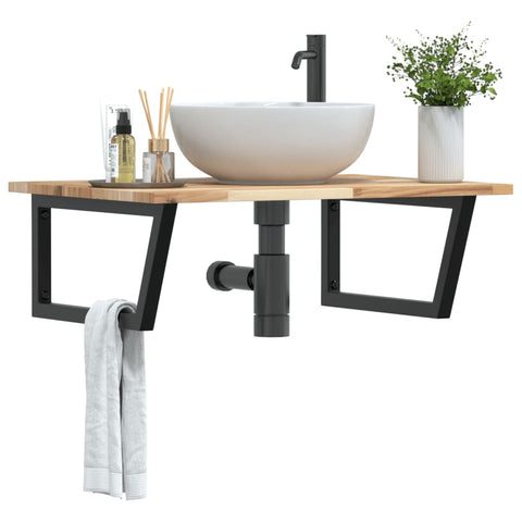 Basin Shelf Wall Mounted Steel and Solid Wood Acacia 3302895