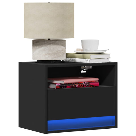 ZNTS Wall-mounted Bedside Cabinet with LED Lights Black 852063