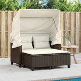 Garden Sofa 2-Seater with Canopy and Stools Brown Poly Rattan 365782