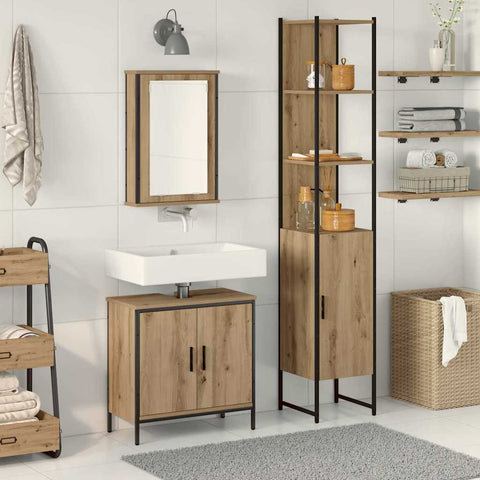Bathroom Furniture Set with Door 3 pcs Brown 33 x 33 x 185.5 cm 3334400