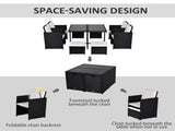 9PC Garden Rattan Dining Set Outdoor Patio Dining Table Set Weave Wicker 8 Seater Stool Black T3398P318658