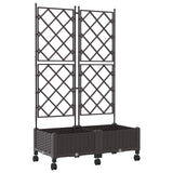 Garden Planter with Trellis&Wheels 2 pcs Brown PP 3422984
