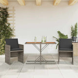 3 Piece Bistro Set with Cushions Grey Poly Rattan 365067