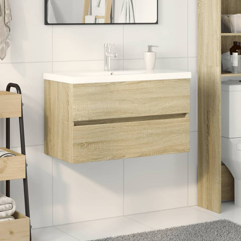 ZNTS 2 Piece Bathroom Furniture Set Ceramic and Engineered Wood 3307659
